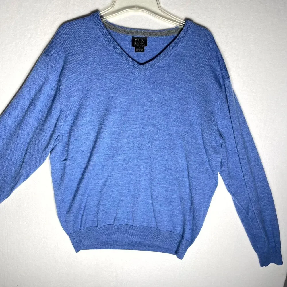 Joseph A Bank 100% Wool‎ Blue VneckSweater Men Size L